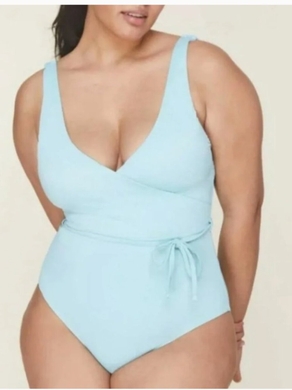 Andie Swim The Belmar Cabana Blue Surplice V-Neck One Piece Belted Swimsuit M